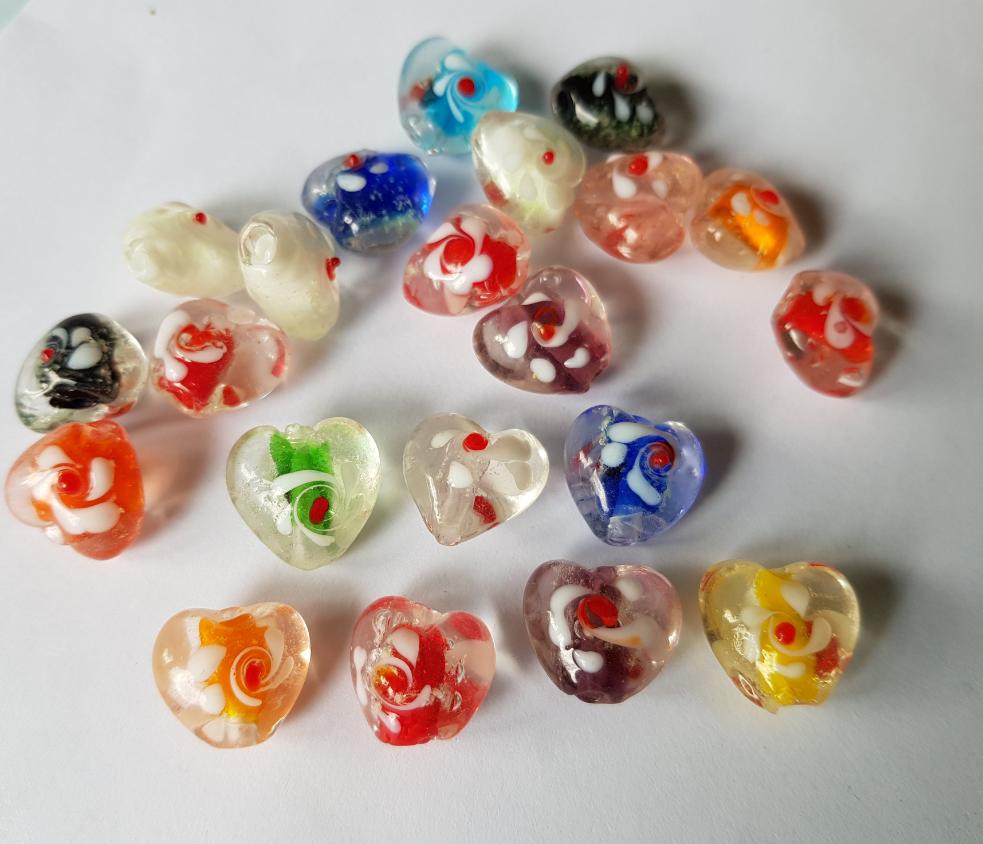 Color Crystal Glass Heart Bead  Heart Lampwork Glass Beads