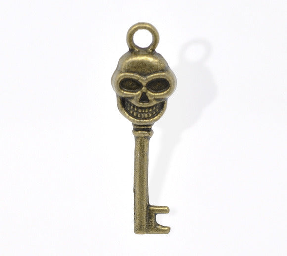 30 x 10mm antique bronze skull key