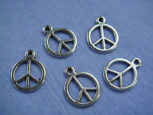 Silvertone peace sign charms. 17mm.