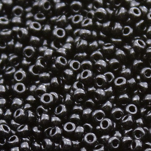 Size 12/0 glass seed beads, opaque black.