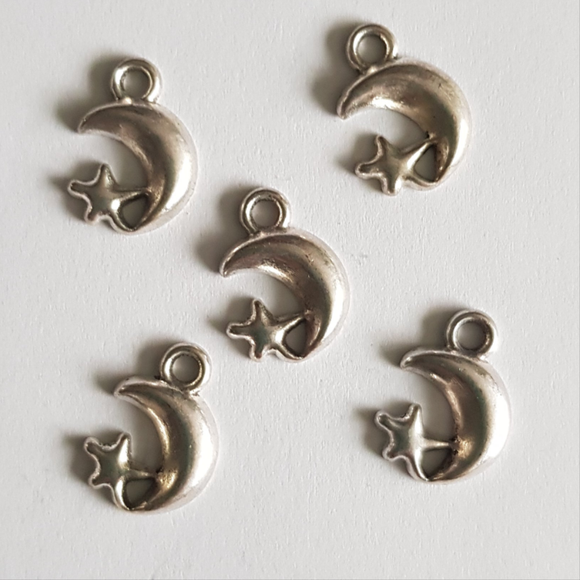 Antique Silver Moon and Star Charms