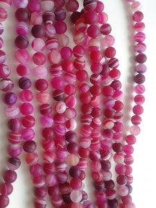 8mm Matte Rose Stripe Agate Round Beads