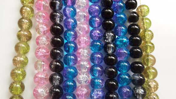 8mm Two Tone Crackle Glass Beads