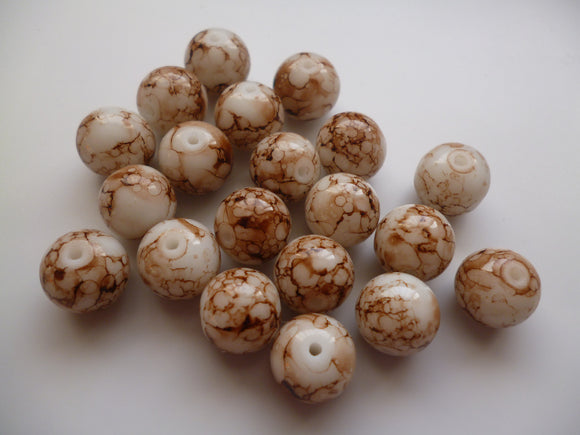 10mm Round glass beads - Mottled brown