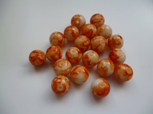 10mm Round glass beads - Mottled orange