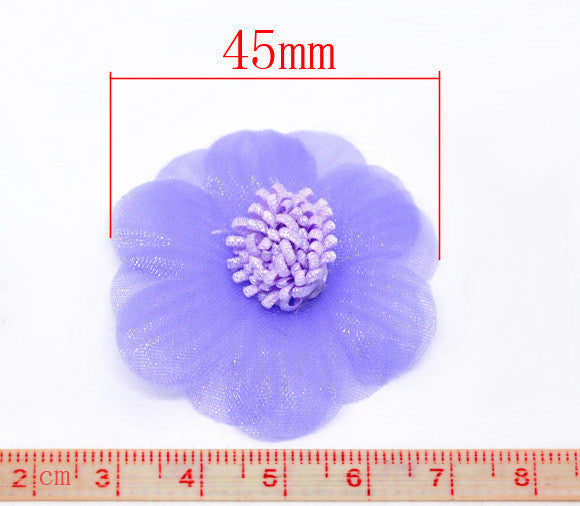 45 mm organza flowers, lilac