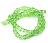 Glass cube beads, green, 5mm x 5mm.