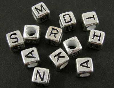 6mm Acrylic Silver coloured alphabet cubes