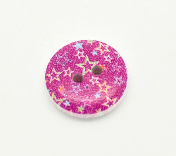 15mm pink star pattern wooden buttons.